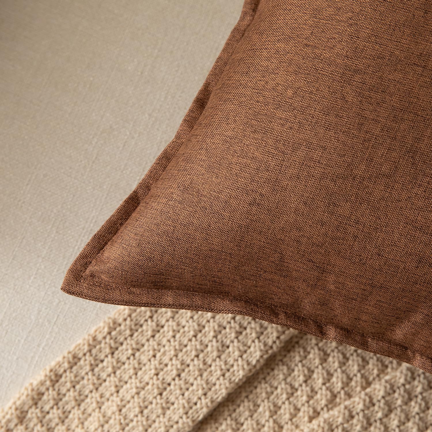 YAERTUN Pack of 2 Decorative Linen Soild Cushion Covers Farmhouse Neutral Throw Pillow Cases for Chair Couch Sofa Bedroom Living Room Home Decor 26 x 26 Inch 65x65 cm Coffee - Image 2
