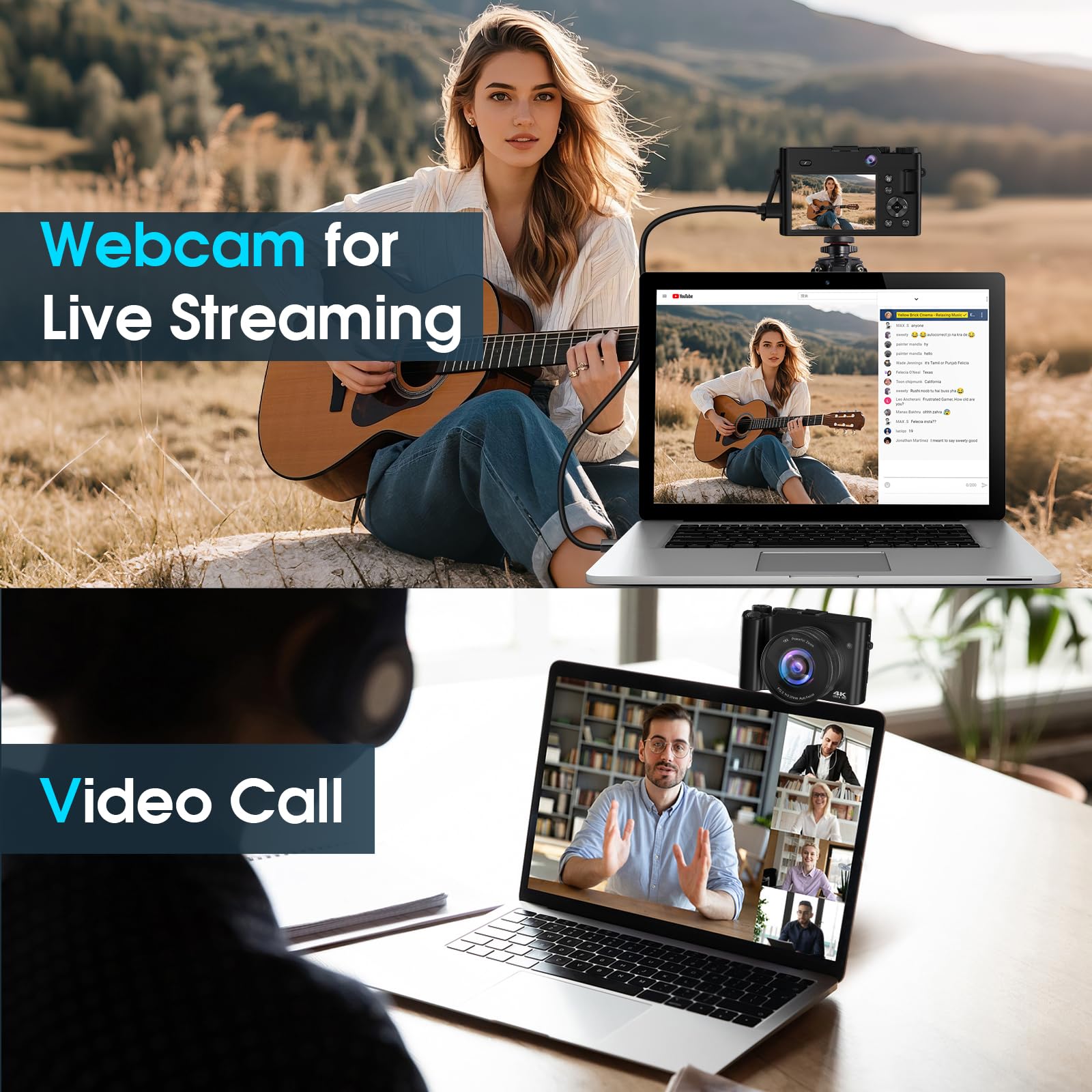 Fotocamera e digitale Bofypoo 64 MP autofocus Vlogging con doppia telecamera 4K, zoom digitale 16X, scheda memoria 32G
