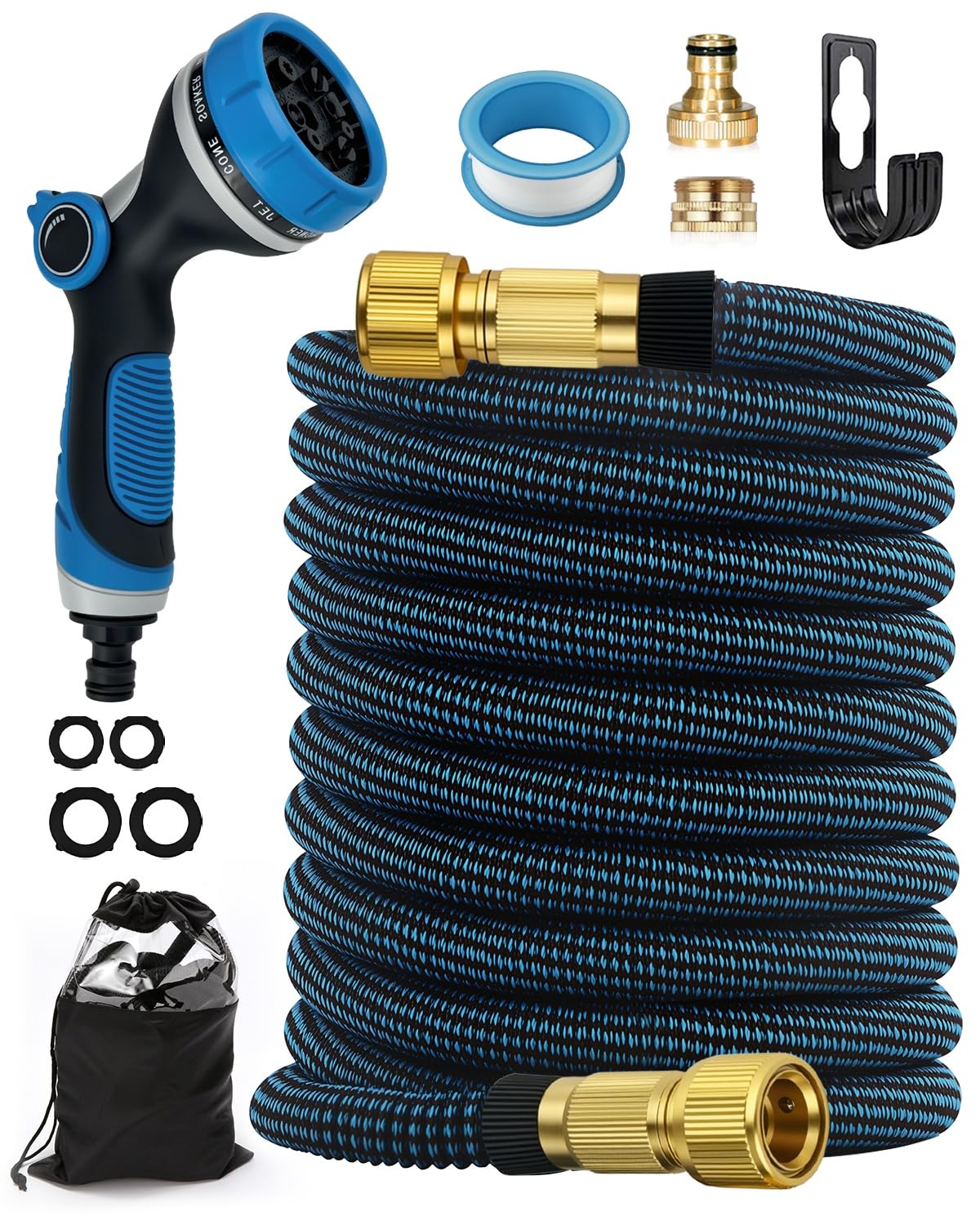 Zenmos 100FT Expandable Garden Hose Pipe with 10 Function Nozzle - Upgraded 3-Layer Latex No-Kink Flexible Water Hose with 1/2" 3/4" Connectors, Expanding Water Hose for Gardening, Washing & Cleaning