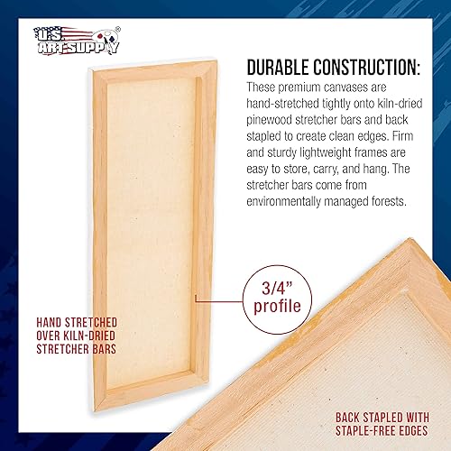 Miniatura 3 de U.S. Art Supply Lienzo estirado de 4 x 12 pulgadas, imprimado de 12 onzas, paquete de 6 unidades, perfil profesional blanco en blanco de 34