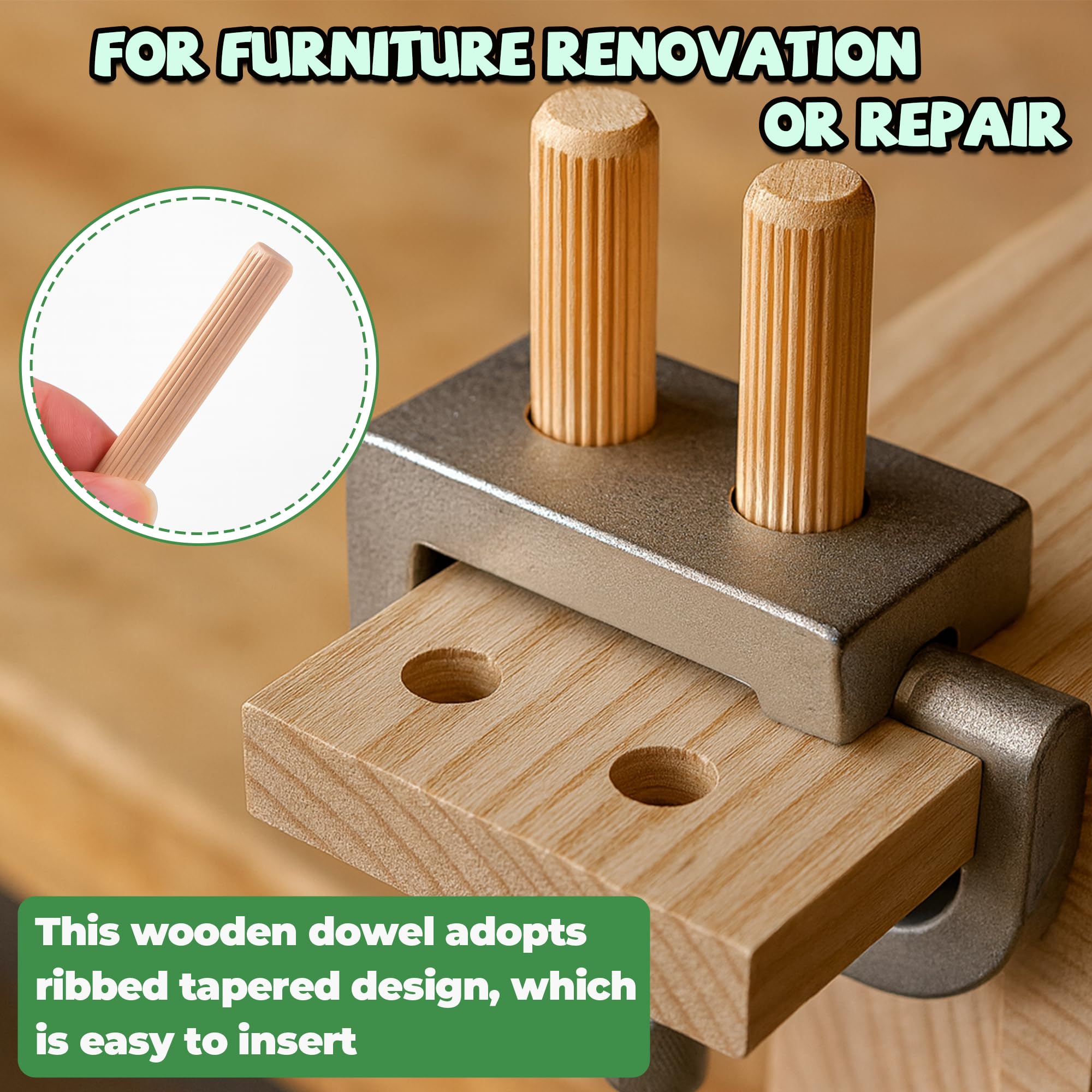 120 Pcs Wooden Dowels 10mm 8mm 6mm, Wood Dowels Pins, Wooden Plugs, Hard Wood Grooved Plugs Furniture Woodwork Grooved Fluted Pin Craft - Image 4