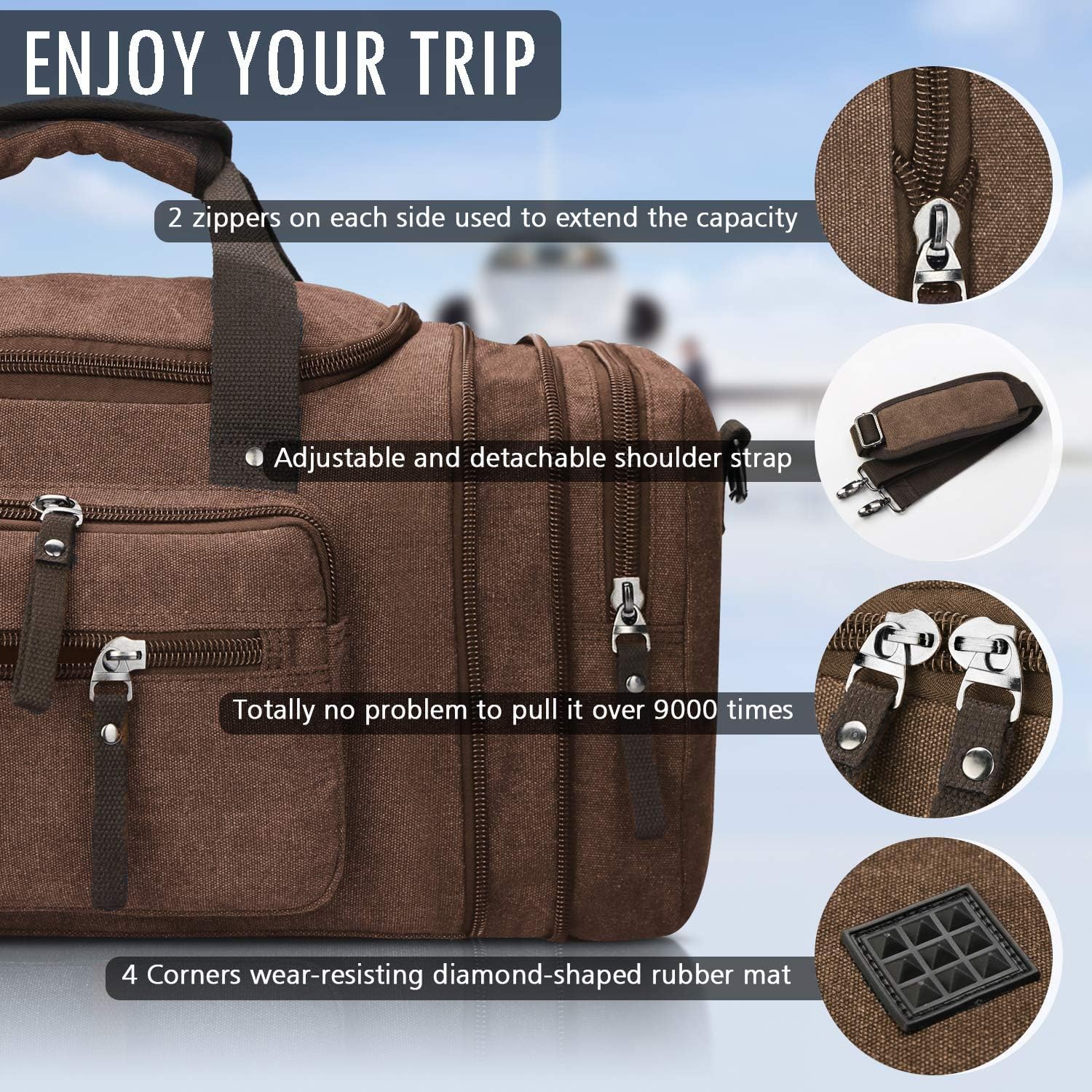 Travel Duffel Bag Men's Weekender Overnight Bag (Coffee) X-Large - Image 2