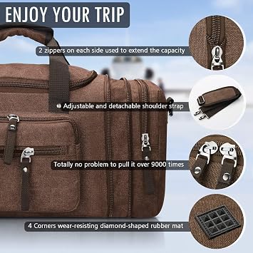 Travel Duffel Bag Men's Weekender Overnight Bag (Coffee) X-Large