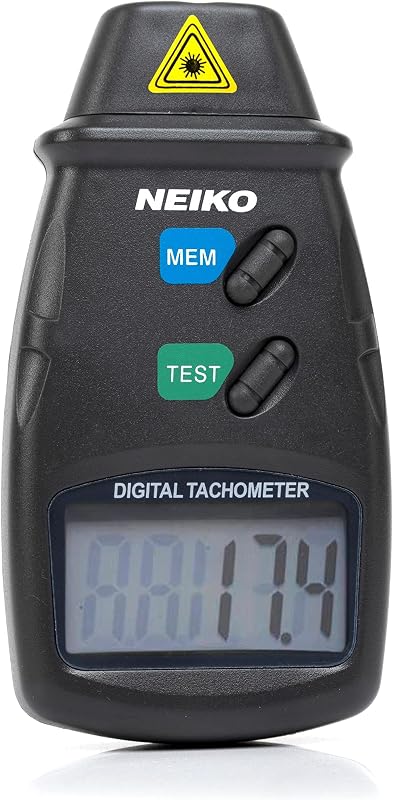 NEIKO 20713A Tacómetro digital, fotosensor láser sin contacto con precisión de 2,5 a 99.999 RPM, marcador de calibre de RPM con pilas incluidas