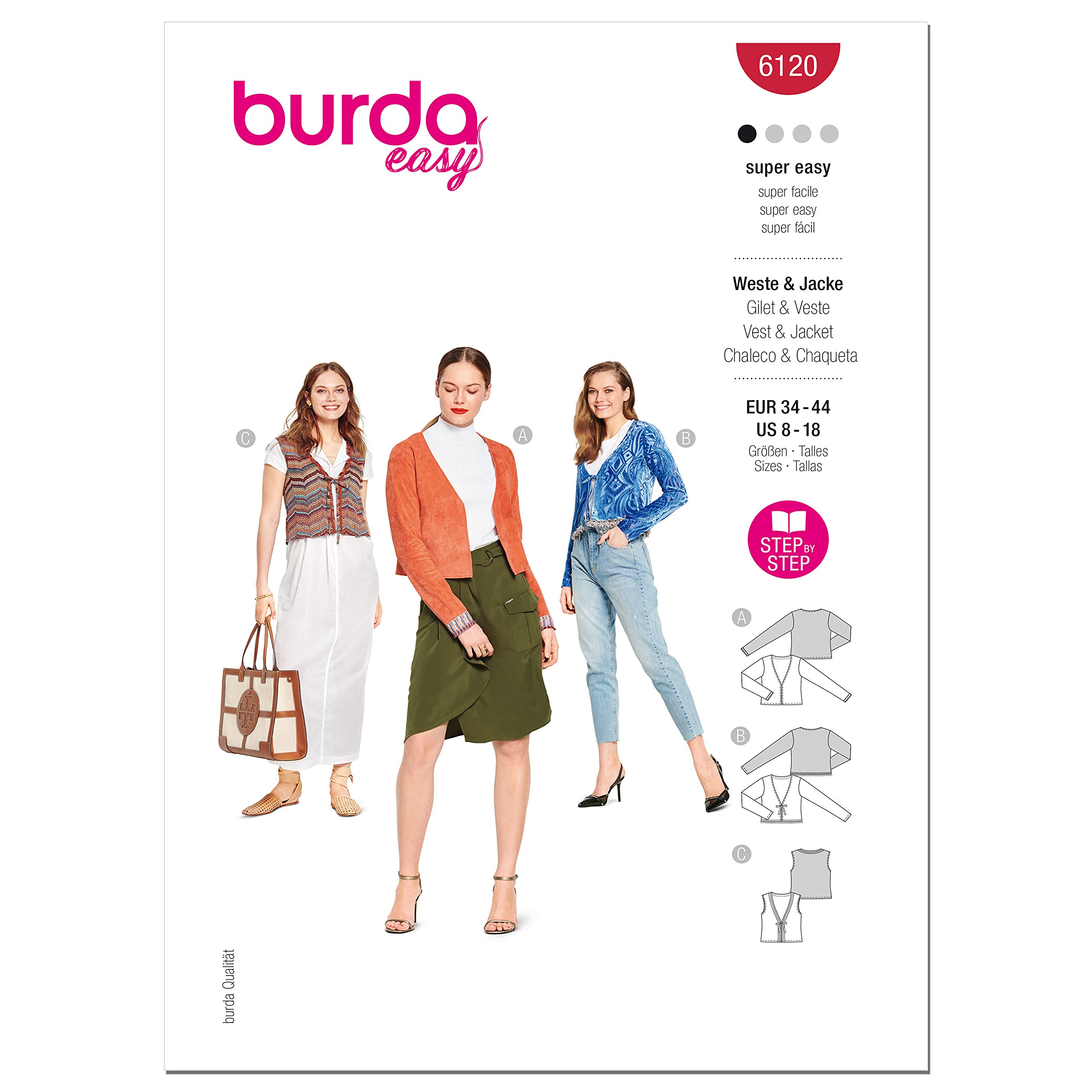 Burda Paper Sewing Pattern 6120 Jackets, Waistcoats 34 to 44