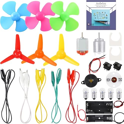 Aoibrloy Juego de 6 131 piezas de motor eléctrico, mini kit de motor de CC 1.5V-3V 15000RPM con bombillas, sondas de zumbador, hélice de eje,
