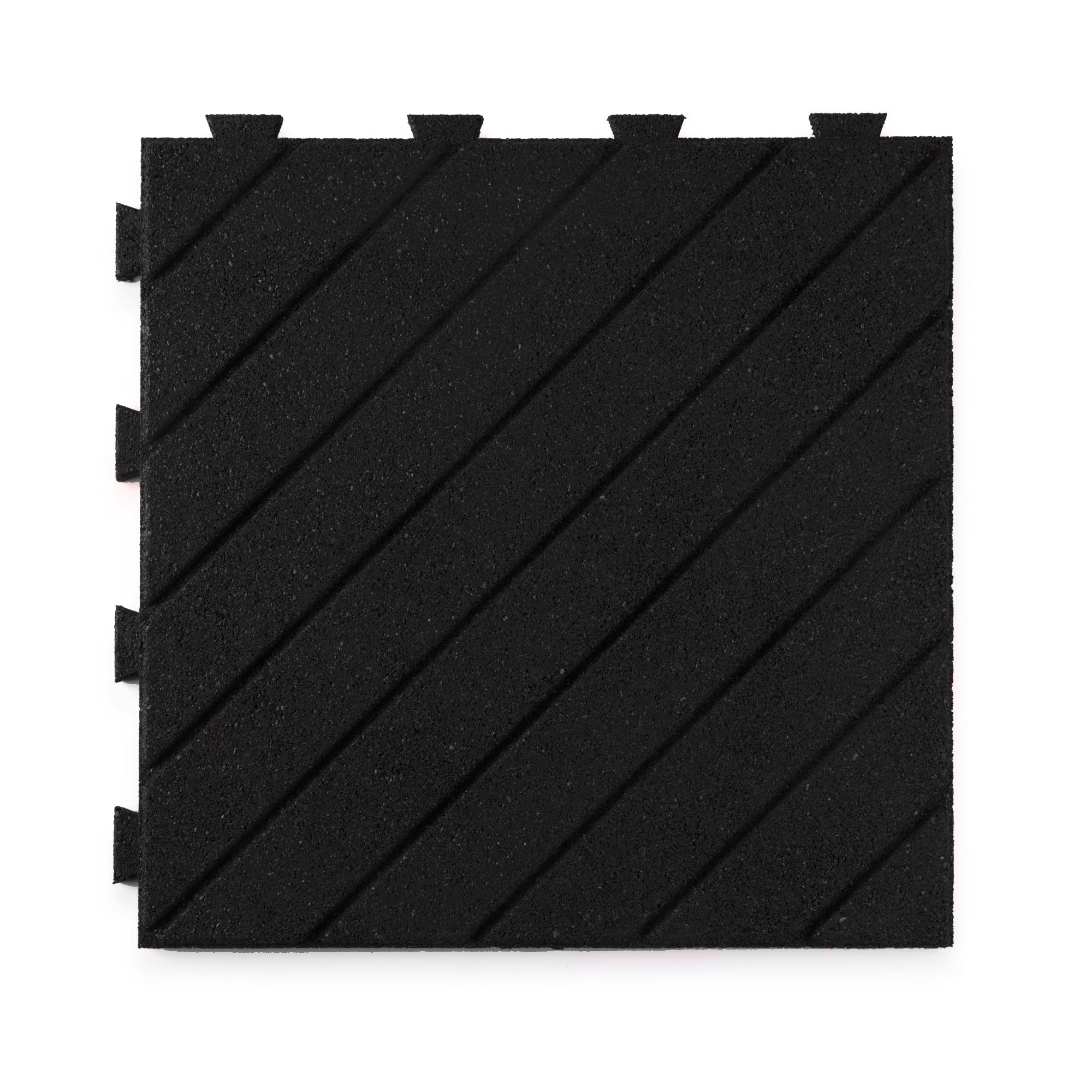 Playsafer Slatted Rubber Interlocking Tile for Outdoor and Indoor Use | 16" X 16" | Easy Installation (Black, 10 Tiles)