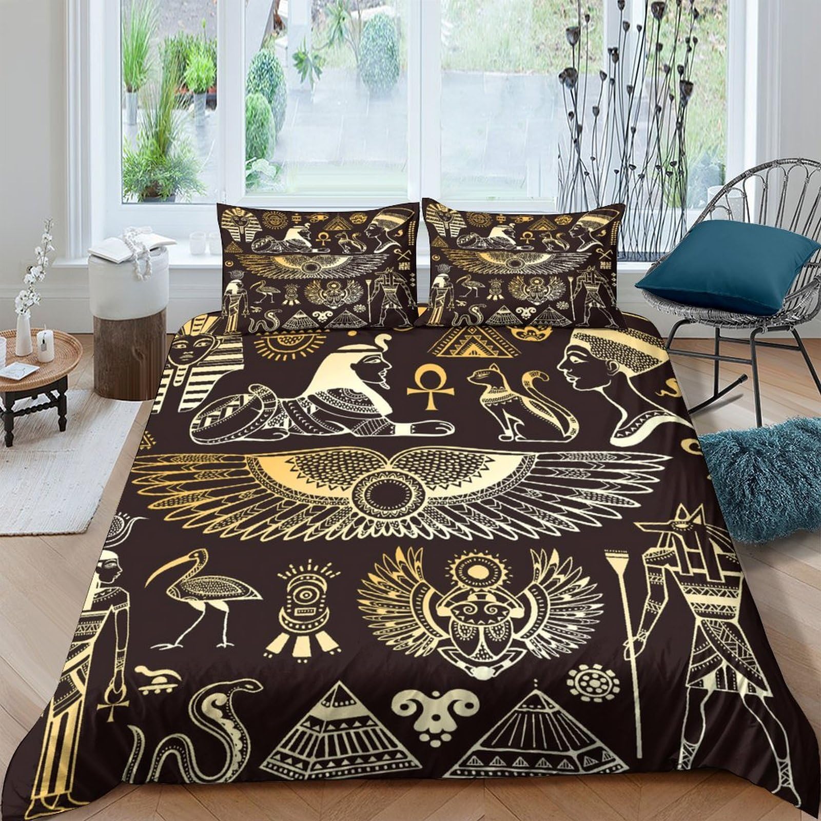 Ctjqhvkz Style-9 3D Printed Egyptian Gold Fitted Sheet Microfiber Black Anubis Bed Cover For Bedroom Guest Room Mattress Decor Single（135X200cm）