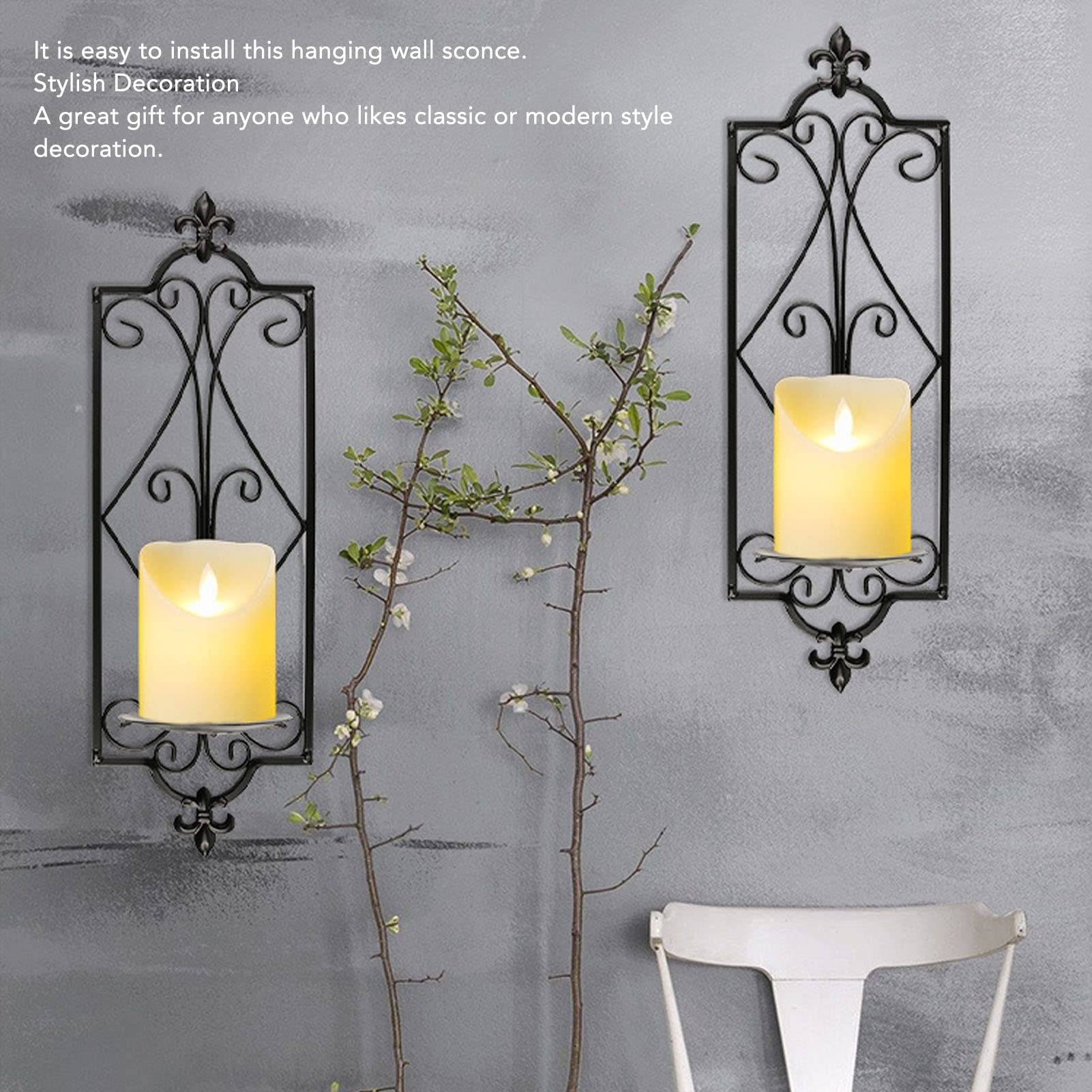 2pcs Wall Sconce Candle Holder Hanging Iron Wall Candle Sconce Holder Wall Decorations for Living Room Dining Room