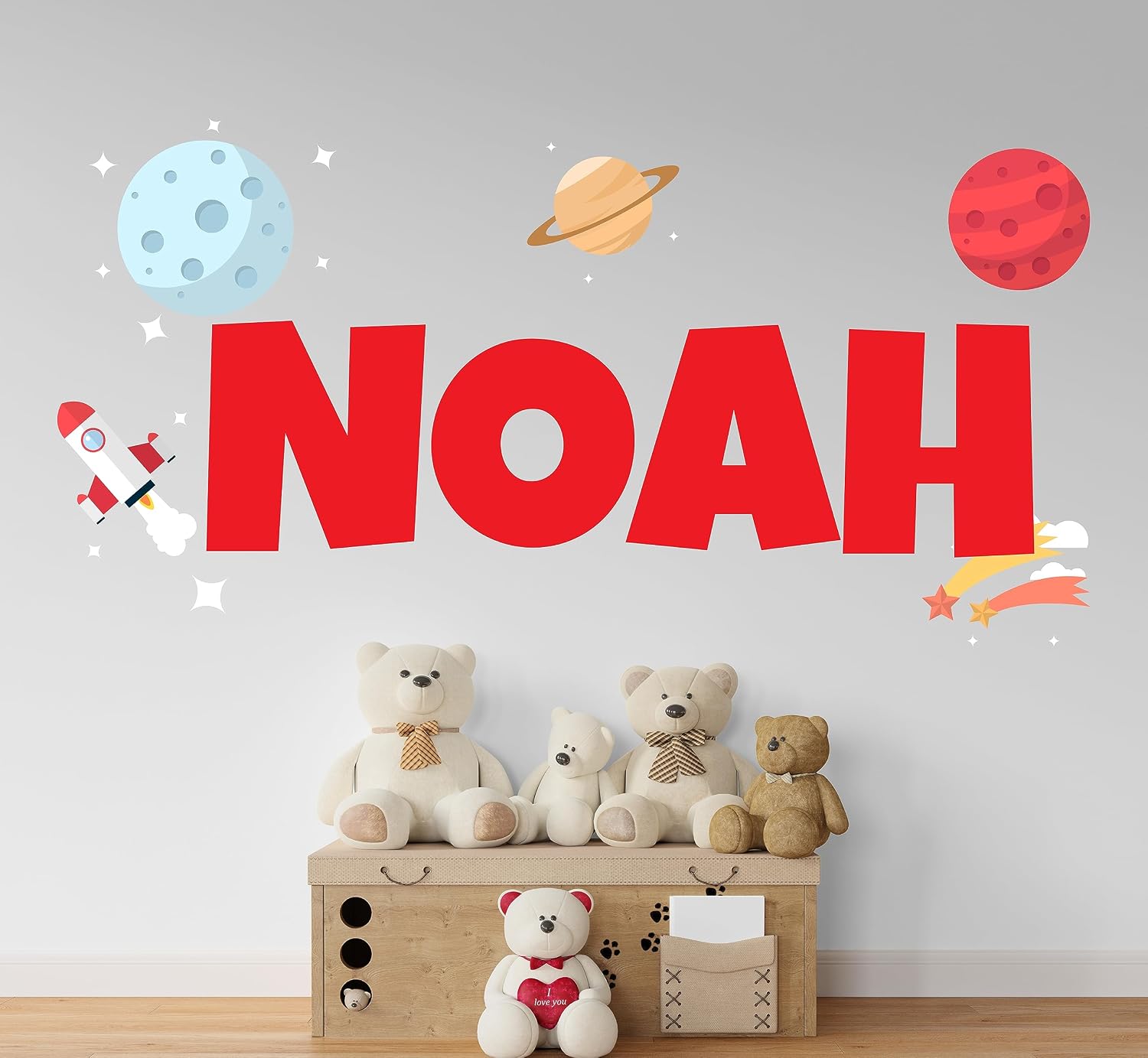 Custom Name Space Rockets Wall Decal - Personalized Name Wall Sticker - Space Theme - Wall Decal for Nursery Bedroom playroom Decoration (Wide 40"x20" Height)