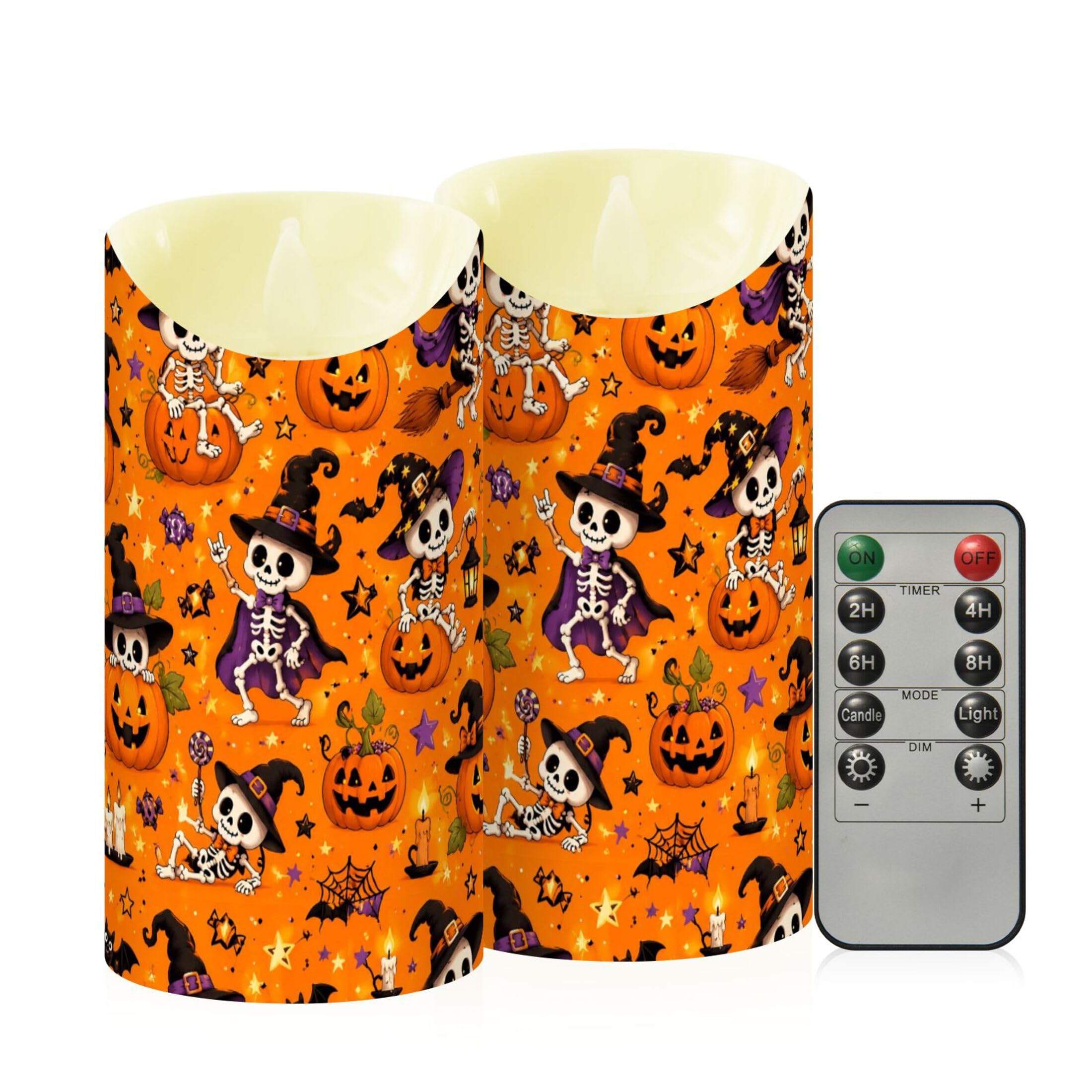 Fuauuyl Halloween LED Flameless Candles Flickering Plastic Pillar Candles Battery Operated Votive Candle with Remote Control and Timer, Home Decoration 2 Pack