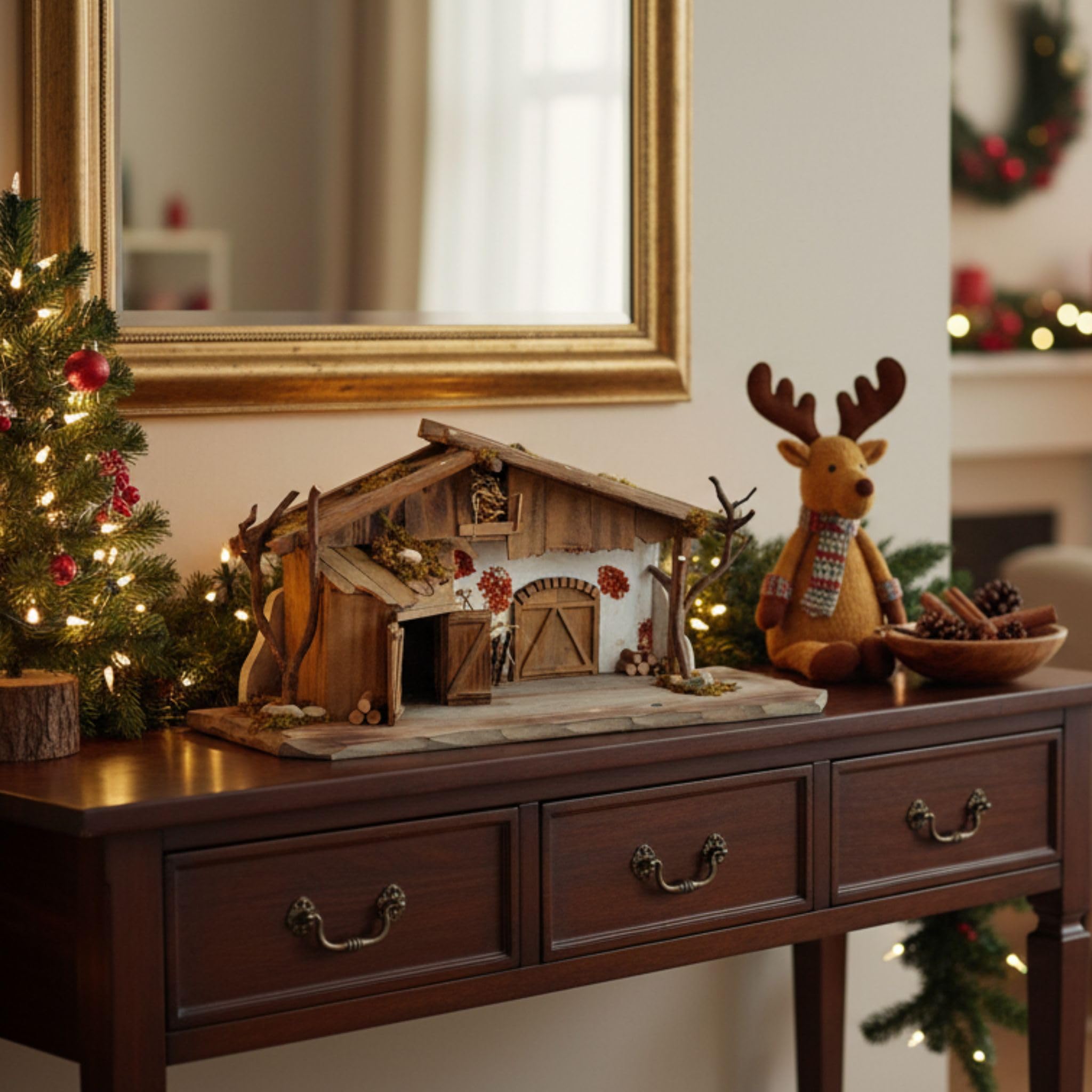 matches21 HOME & HOBBY XXL Weihnachts-Krippe 60 x 27 cm - Große Holz-Krippe als innen Fensterdeko Tisch-Krippe