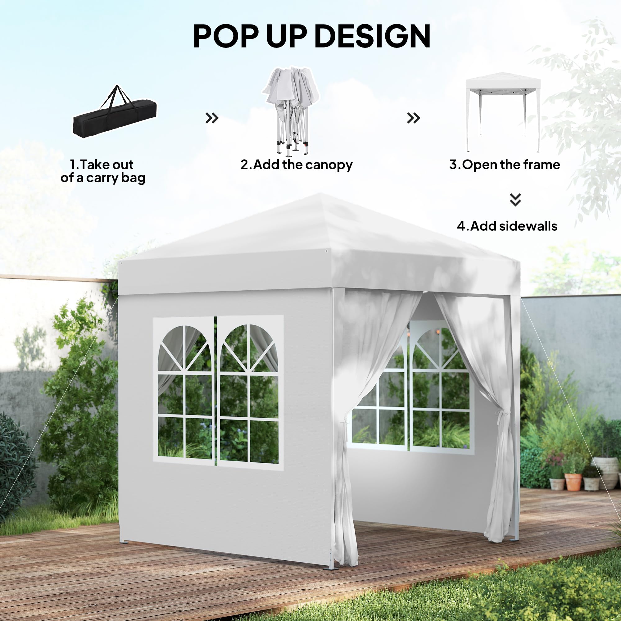 Outsunny 6.6'x6.6' Pop Up Canopy Tent with Sidewalls, Instant Sun Shelter Camping Gazebo with Carry Bag, for Outdoor, Garden, Patio, White — view 3