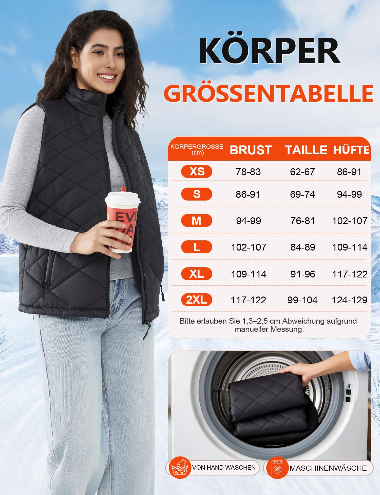 Heizweste Damen mit 18400mAh 7,4V Powerbank, beheizbare Weste Stepp, Leichte Elektrische Wärmeweste für Winter