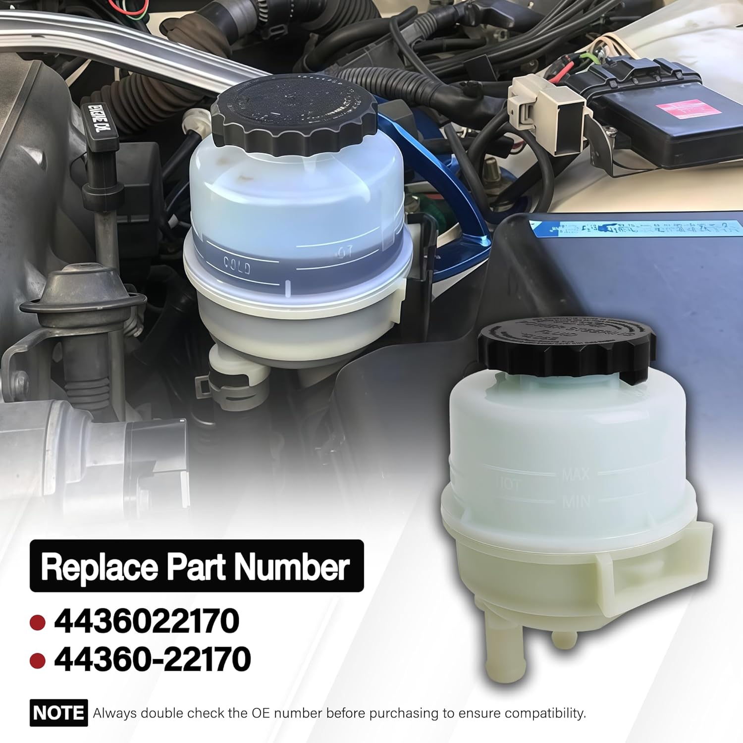 Power Steering Oil Reservoir with Cap 44360-22170 Compatible with Lexus GS300 1998-2005, GS400 1998-2000, GS430 2001-2005, LS430 2001-2006, SC430 2002-2010
