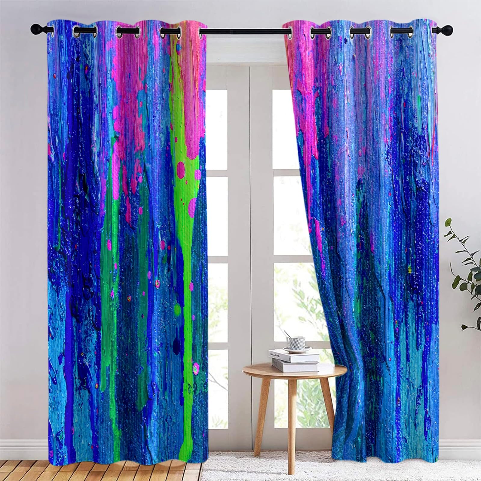 Generisch Kinderzimmer Vorhänge Abstrakt Textur Verdunkelungsvorhang Blickdicht mit Ösen, Blau Farbe Gardinen - für Jungen & Mädchen 140 x 245 cm (2er Set)