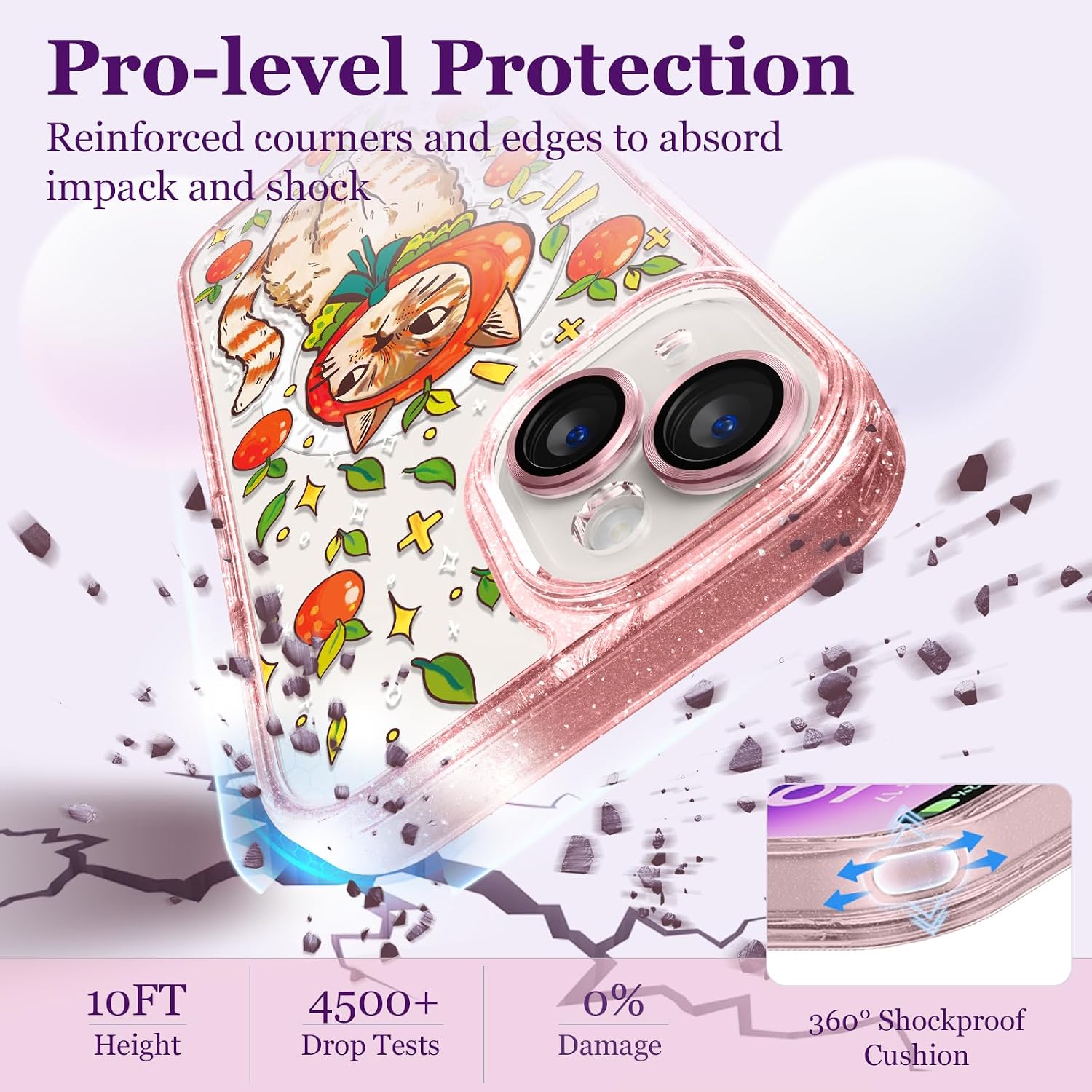 Magnetic for iPhone 13 Magsafe Case Cute Aesthetic - Glitter Pink Phone Case with Camera Protector - Girly Kitty Cat Pattern Print Cover Design for Woman Girl 6.1"