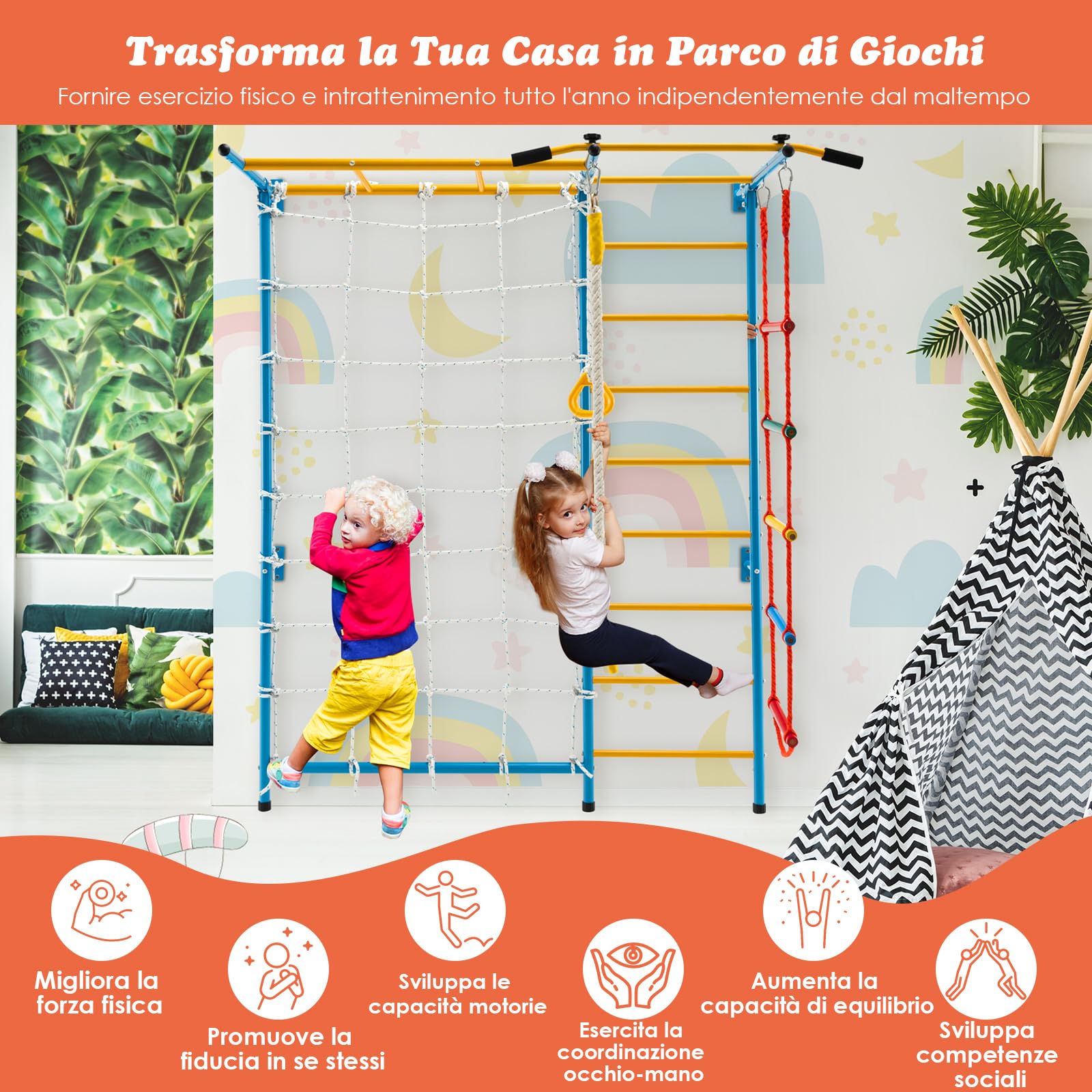 COSTWAY 7 in 1 Set da Arrampicata per Bambini in Acciaio