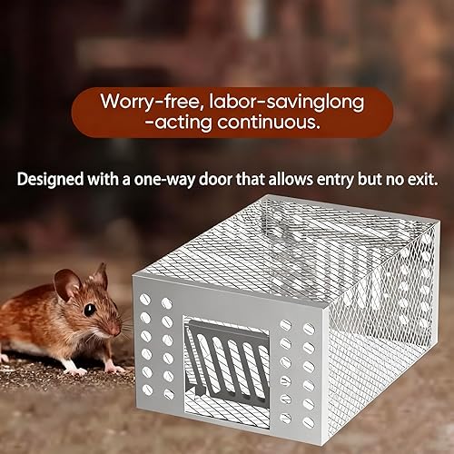 Miniatura 5 de Trampa para ratones automática de acero inoxidable, trampa continua para jaula de ratón con diseño de puerta de doble sentido unidireccional,