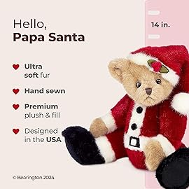 Bearington Papa Santa Bear, 14 Inch Stuffed Santa Bear Christmas Teddy Bear, Ideal Christmas Stuffed Animals Gift for Toddlers, Kids & Teens, for Ages 3-14