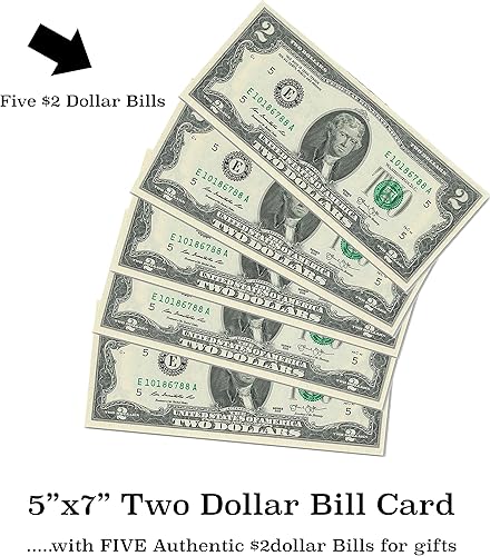 Miniatura 4 de Tarjeta de cumpleaños TWO DOLLAR BILL, Honrando el billete de 2 dólares, tarjeta de cumpleaños de humor para él y ella, con sobre gratis y qty5-2