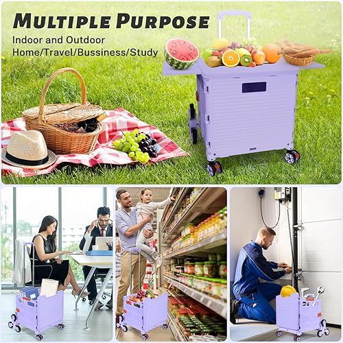 Miniatura 5 de Carrito plegable portátil plegable con ruedas para subir escaleras, cesta de mano con tapa magnética, cubierta telescópica resistente al desgaste,