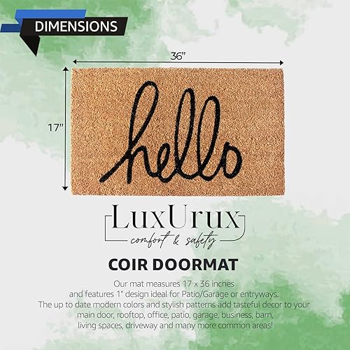 Miniatura 2 de LuxUrux Hello Mat - Felpudo de fibra de coco para exteriores, con respaldo de PVC resistente, natural, colortamaño perfecto para uso en exteriores e