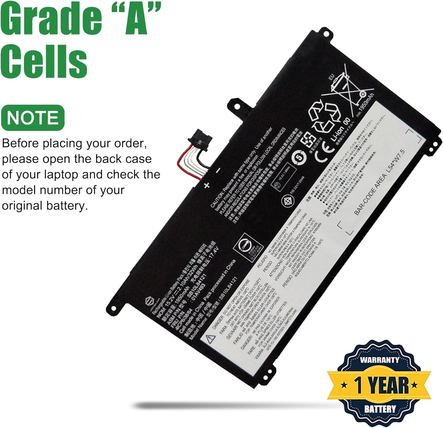 01AV493 SB10L84121 Laptop Battery Replacement for Lenovo ThinkPad T570 T580 P51s P52s Series Notebook 00UR891 SB10L84122 00UR892 SB10L84123 00UR890 15.2V 32Wh 2100mAh
