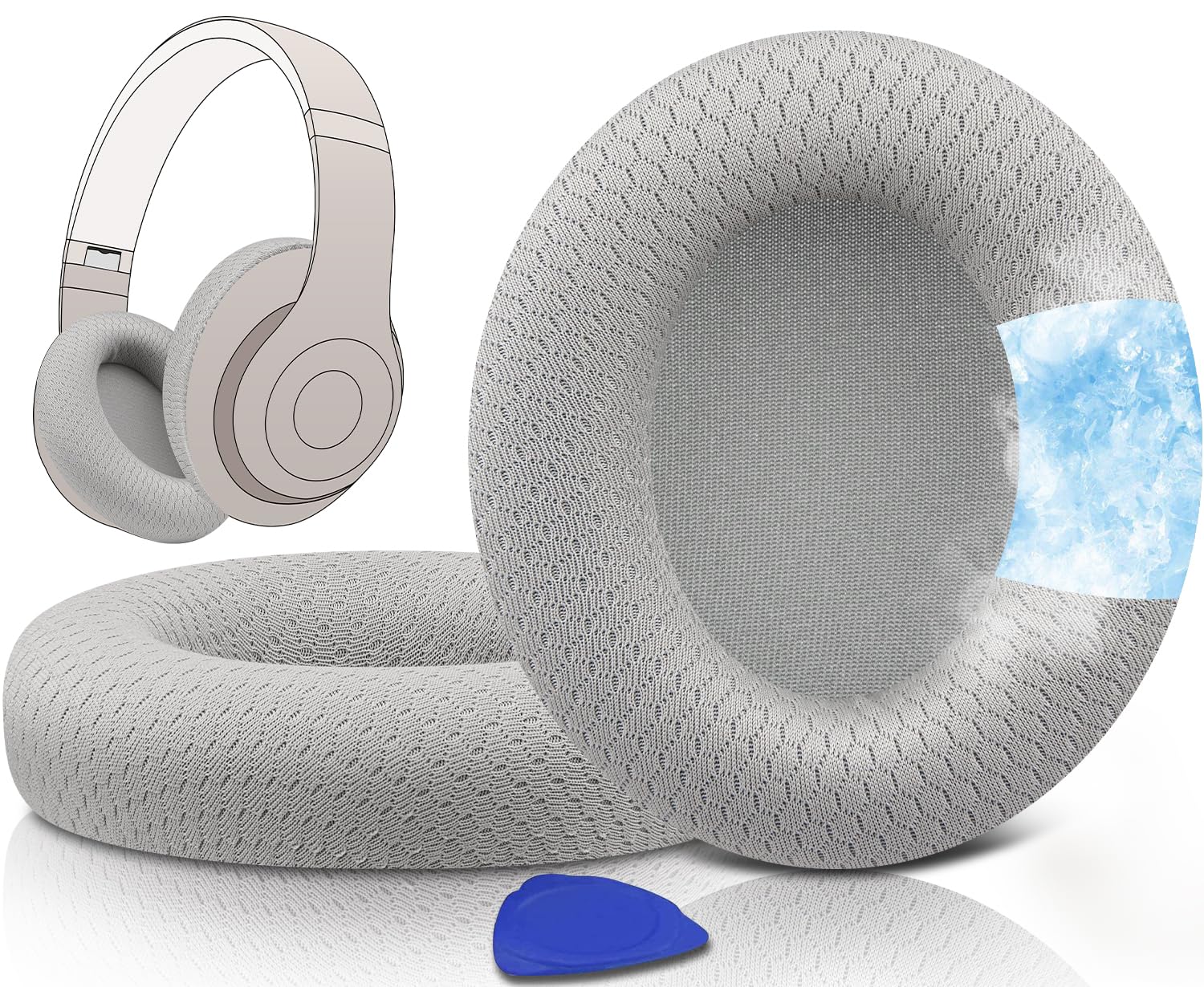 SOULWIT Full Cooling Gel Replacement Earpads for Beats Studio Pro Wireless Noise Cancelling Headphones, Ear Pads Cushions with Breathable Mesh Fabric,