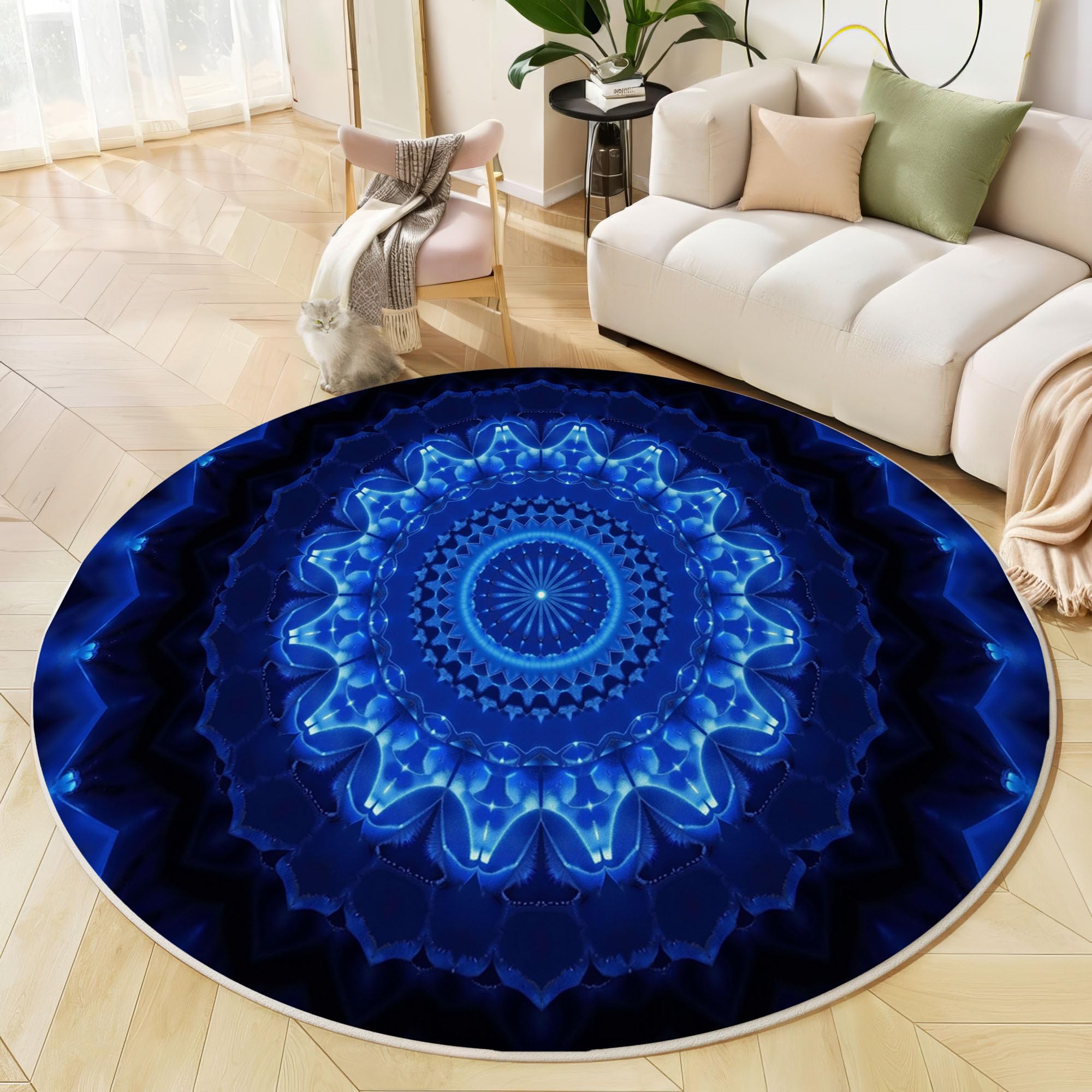 Tapis rond salon mandala bleu créez une bulle de douceur dans la chambre