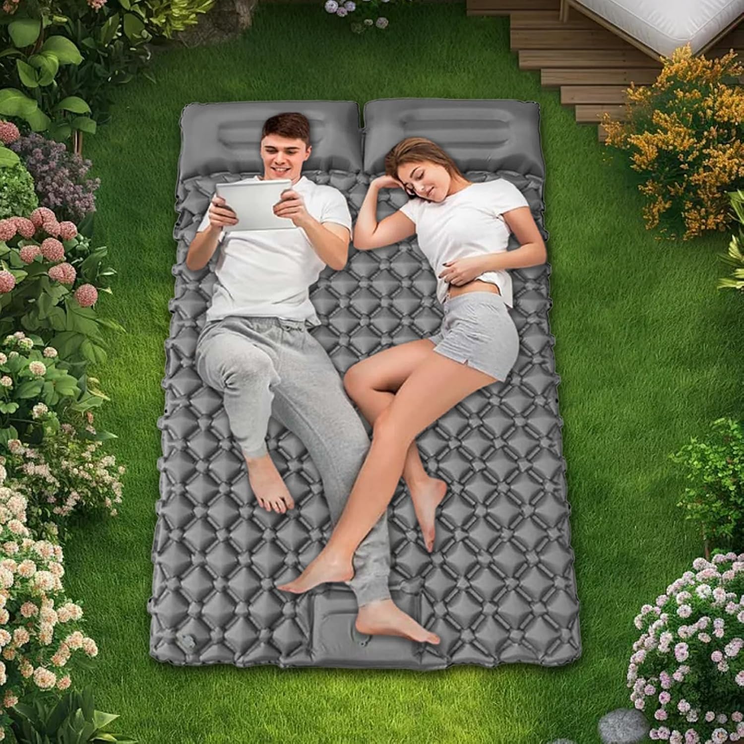 Inflatable Bed – 2 Person Camping Pad Waterproof, Portable Travel Tent Sleeping Mat, Compact Roll-Up Design, Comfortable Rest Function, Outdoor Gear for Fishing, Hiking, Parks, Climbing, Walking