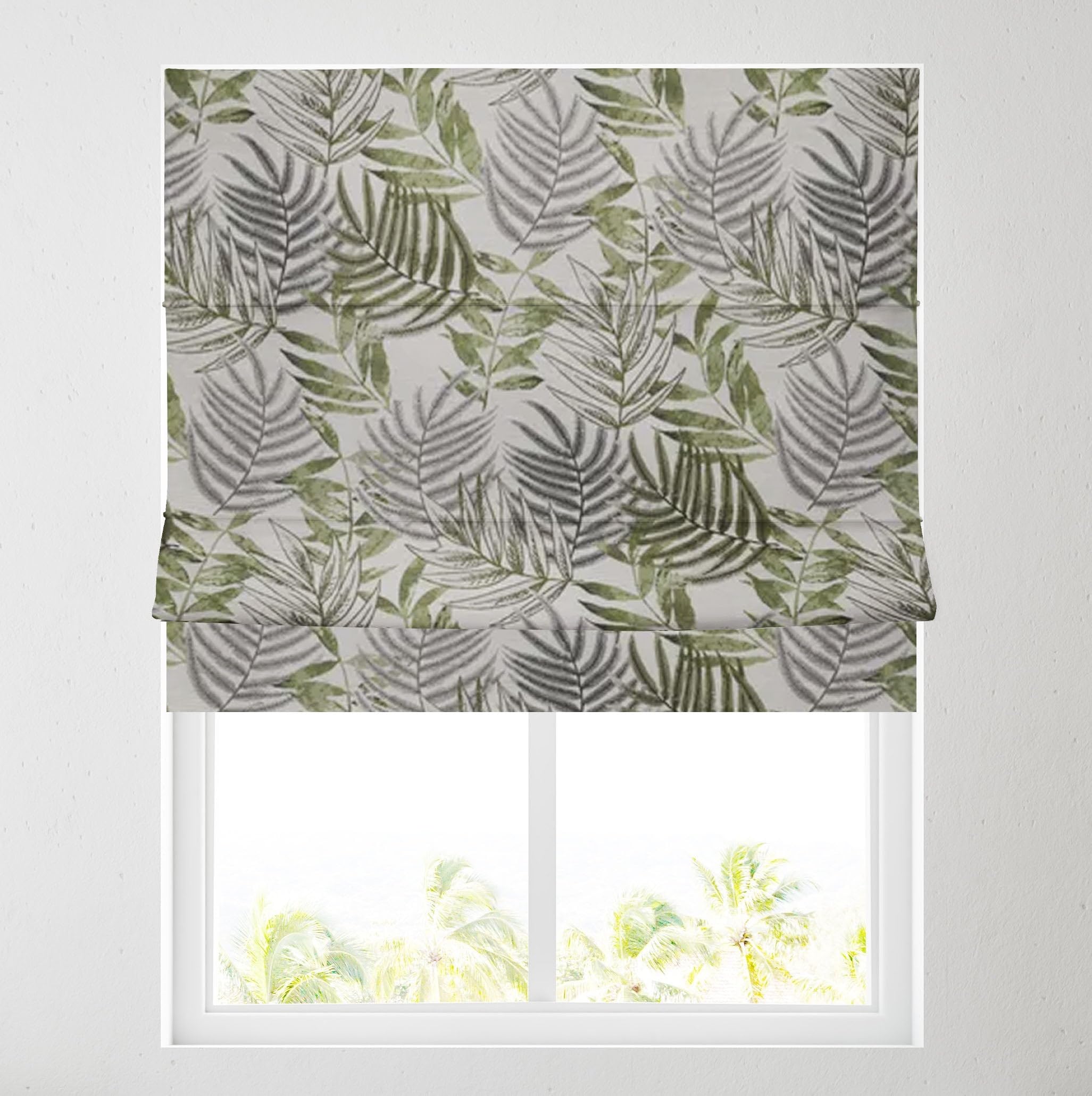 Barnes Blinds And Interiors Forest Leaf Green Fully Lined Patterned Roman Blinds For Windows - Durable Fittings Easy Fit - Roman Blind (Forest Green Leaf 153Cm)