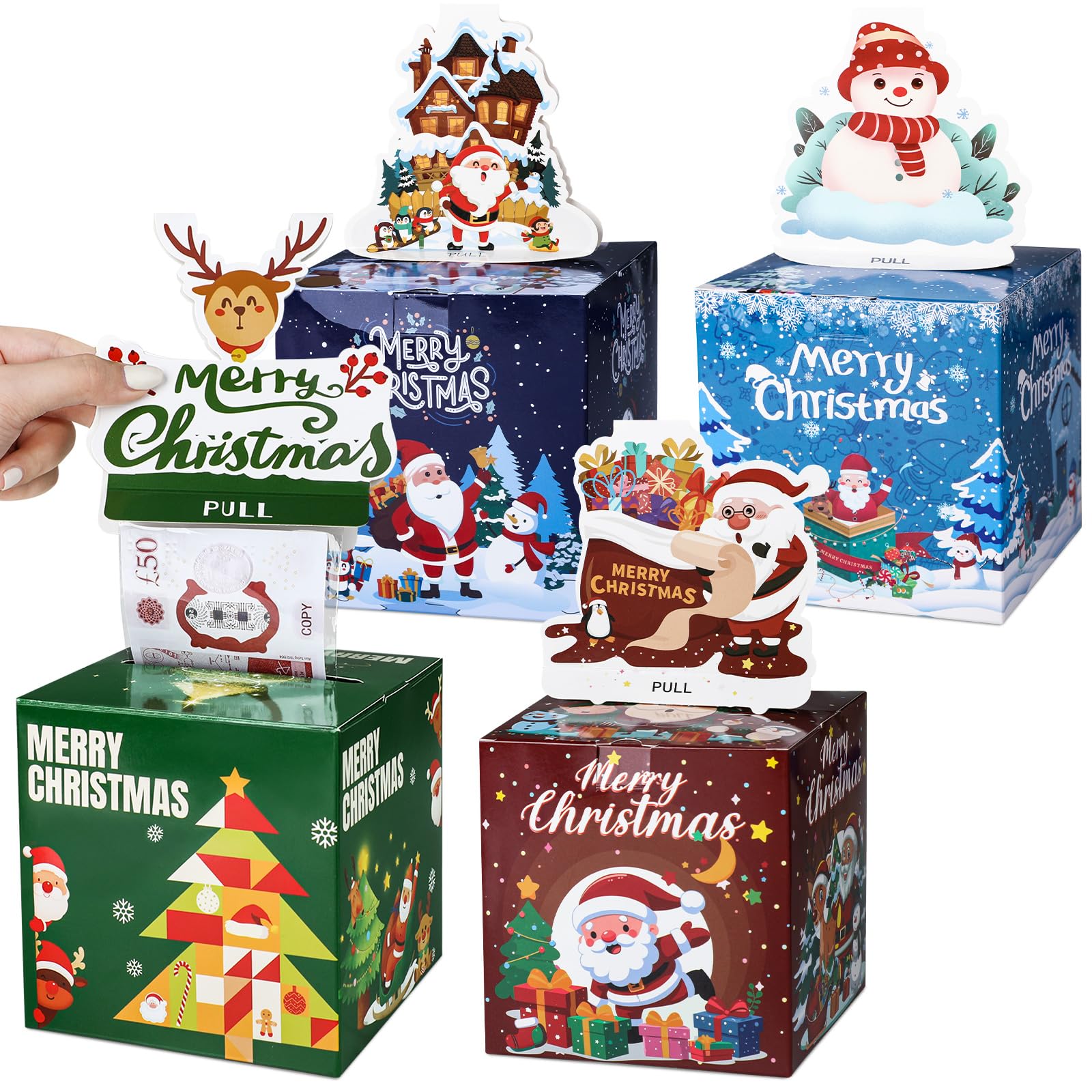 Bekeify Christmas Money Box for Cash Gift Pull Surprise Money Gift Box 4Pcs
