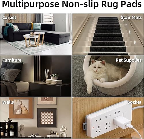 Miniatura 4 de YOOHI Pinzas para alfombra, cinta antideslizante para suelos de madera dura y azulejos, cinta reutilizable para alfombras de área, agarre adhesivo