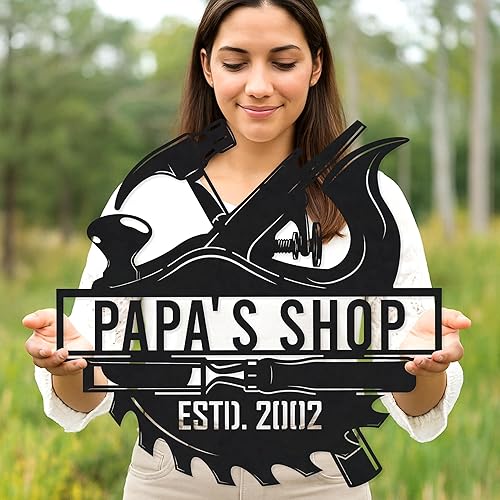 Miniatura 46 de Letrero personalizado de taller de garaje para hombres – Arte de pared de metal con nombre personalizado para entusiastas de autos, constructores y