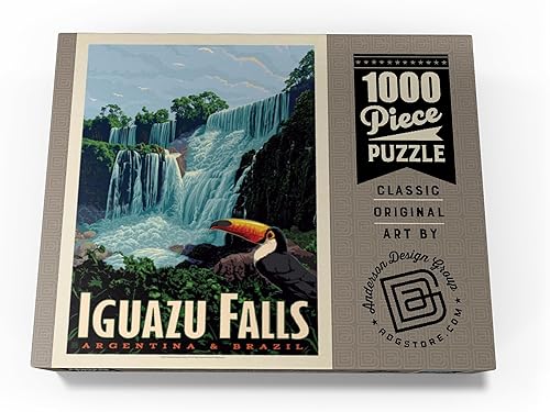 Miniatura 4 de MyPuzzle Iguazú Falls Argentina y Brasil, póster vintage, rompecabezas prémium de 1000 piezas para adultos