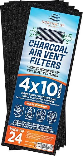 Filtros de Ventilación de Carbón Activado para el Hogar - Filtros de Ventilación de Suelo de Carbón Activado de 4" x 10" para Control de Polvo -