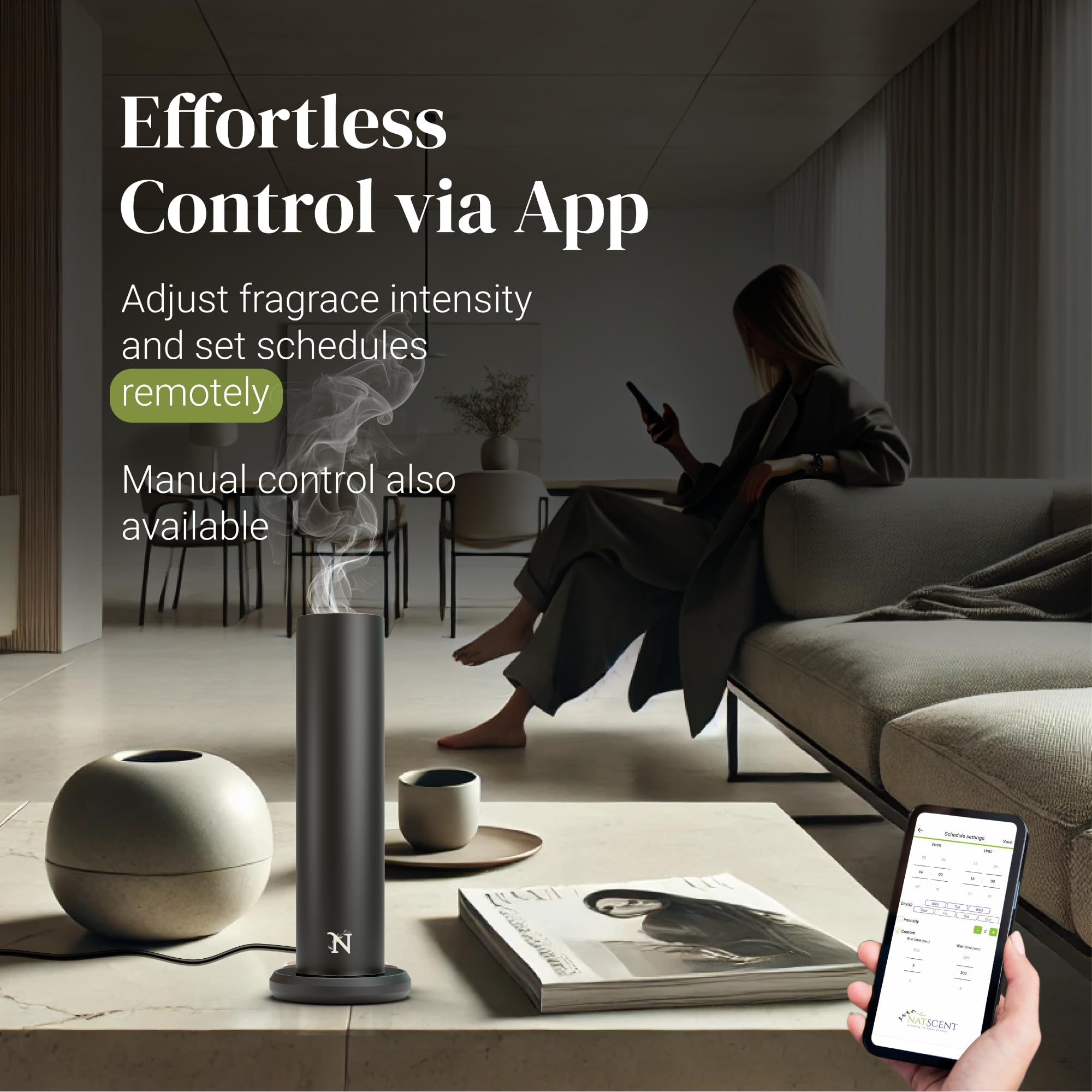 Diffusore di oli essenziali aggiornato con campione di fragranza incluso, diffusori per la casa con app e controllo manuale, diffusore di olio per aria fredda grande stanza 1000 sq. ft.,