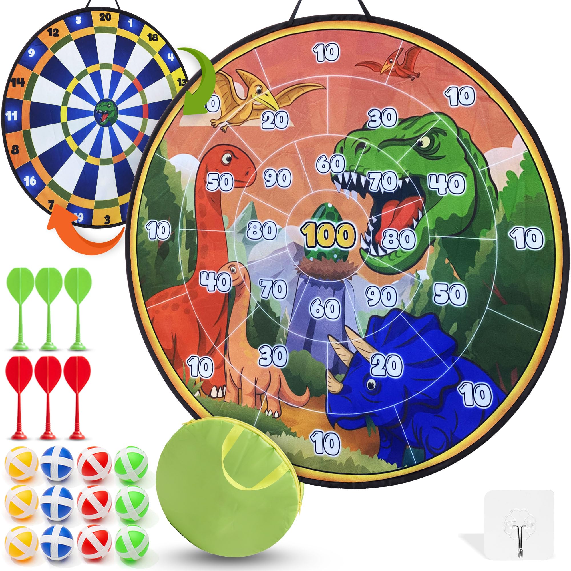 Cheerful Children Toys Jumbo Kids Dart Board Set XL or XXL, Large Dart Board with Reversible Designs