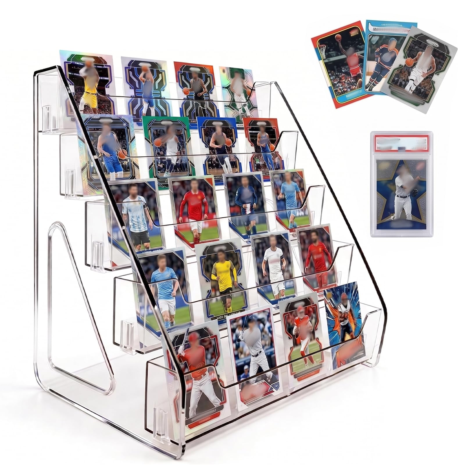 DYMHQ Acrylic Card Display Stand, 5-Tier Graded Sports Card Holder Shelf