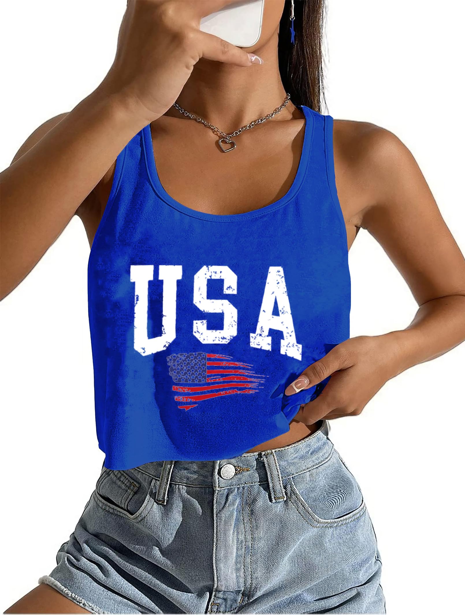 LAWOZZOS American Flag Crop Tank Women USA Crop Tops 4th of July Outfits Summer Sleeveless USA Shirts