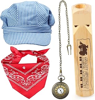 Yewong Conductors Costume Set - Engineer Cap, Wooden Train Whistle, Paisley Bandanna for Halloween and Train Party Favors
