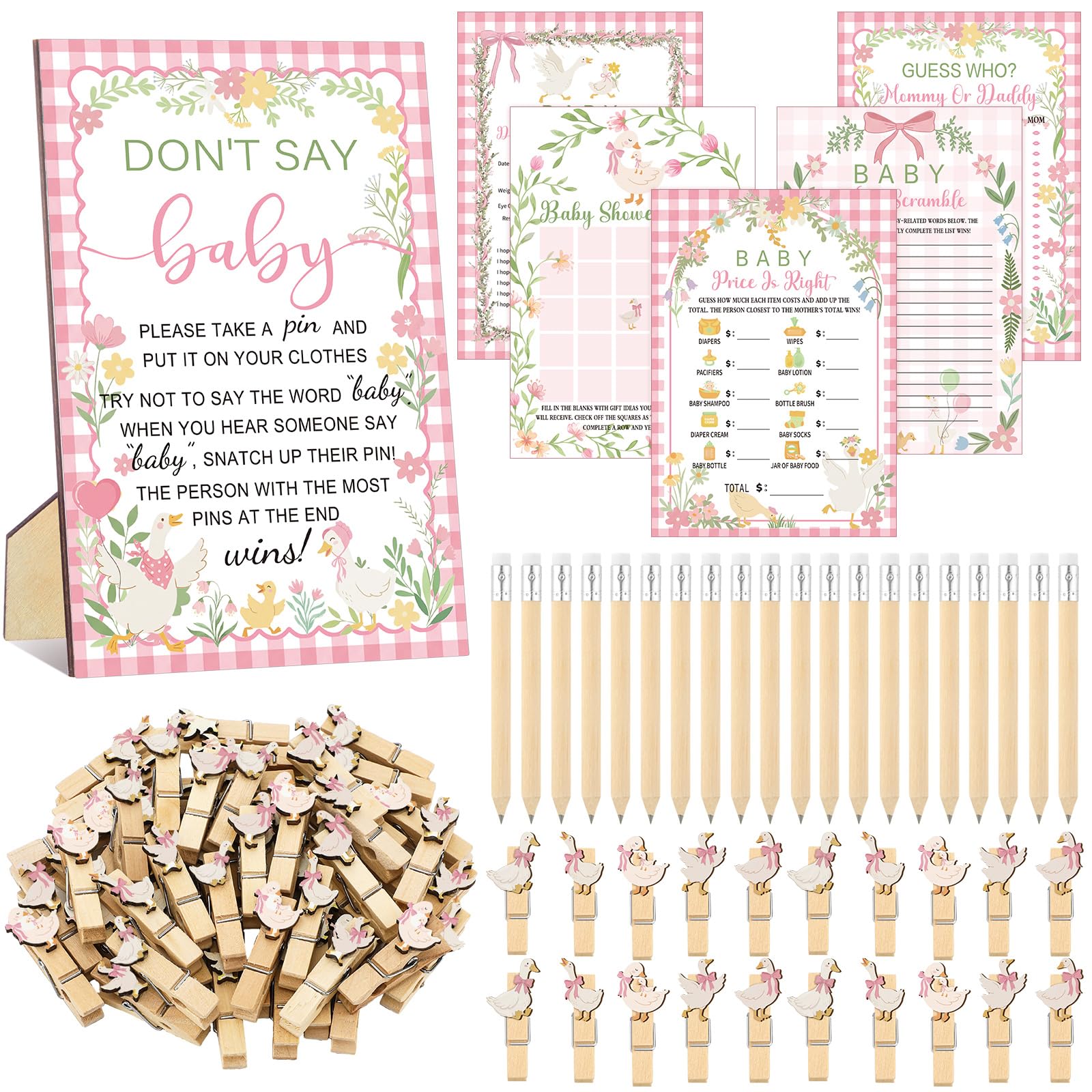 Patelai 321 Pcs Baby Shower Games Supplies, Pink Silly Goose