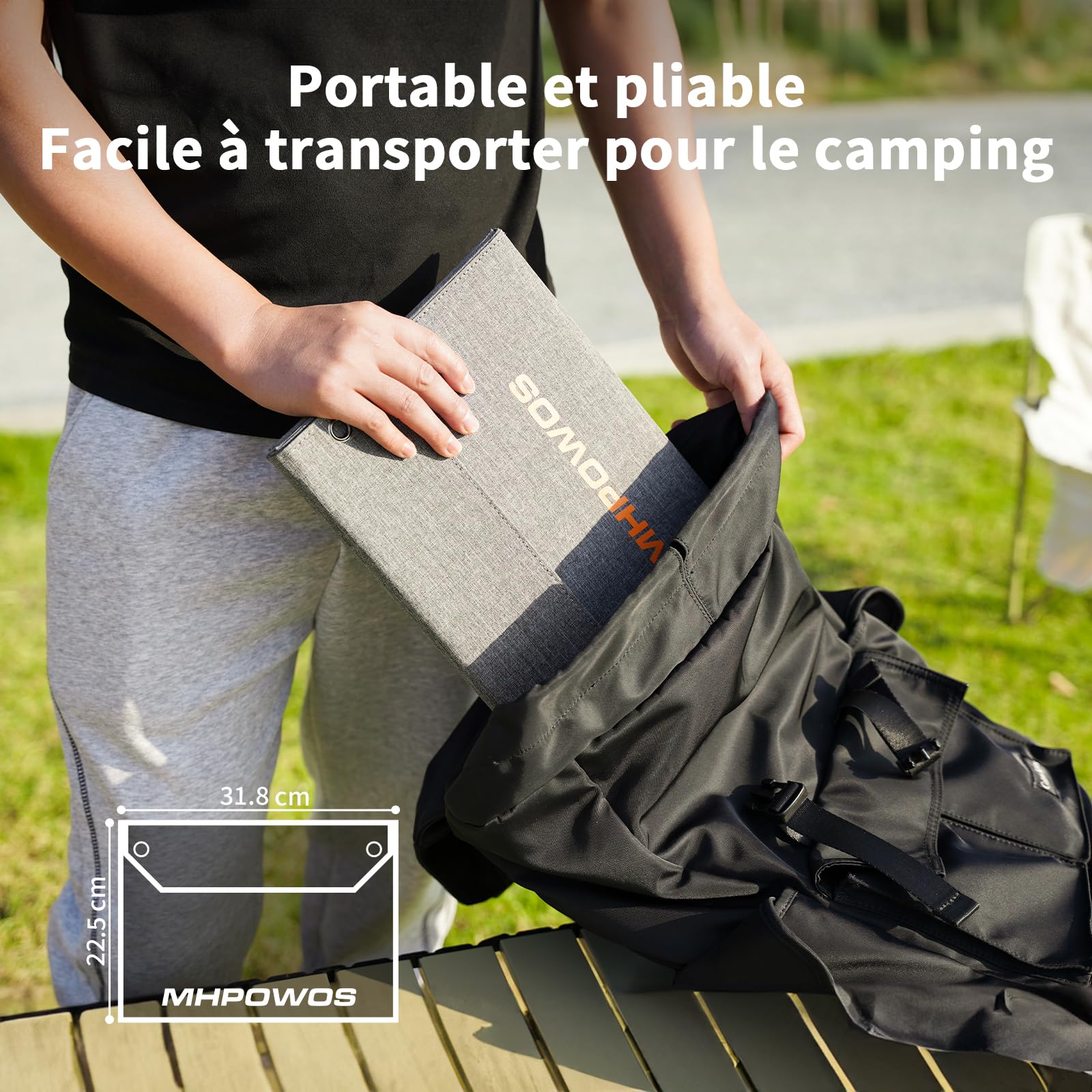 Panneau solaire pliable 40 W 19 V Chargeur solaire portable avec sorties USB C, USB A et DC, mini chargeur de taille livre pour iPhone, iPad, batterie externe, camping, randonnée, voyage en