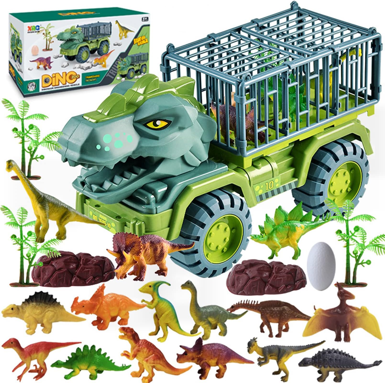 AM ANNA Dinosaur Truck Toys for 3 4 5 6 Year Old Boys Girls with 15 Dino Toys Playset,Large Dinosaur Carrier Truck for Kids 3-5,Toy Trucks for Boys Livestock Transport Vehicle