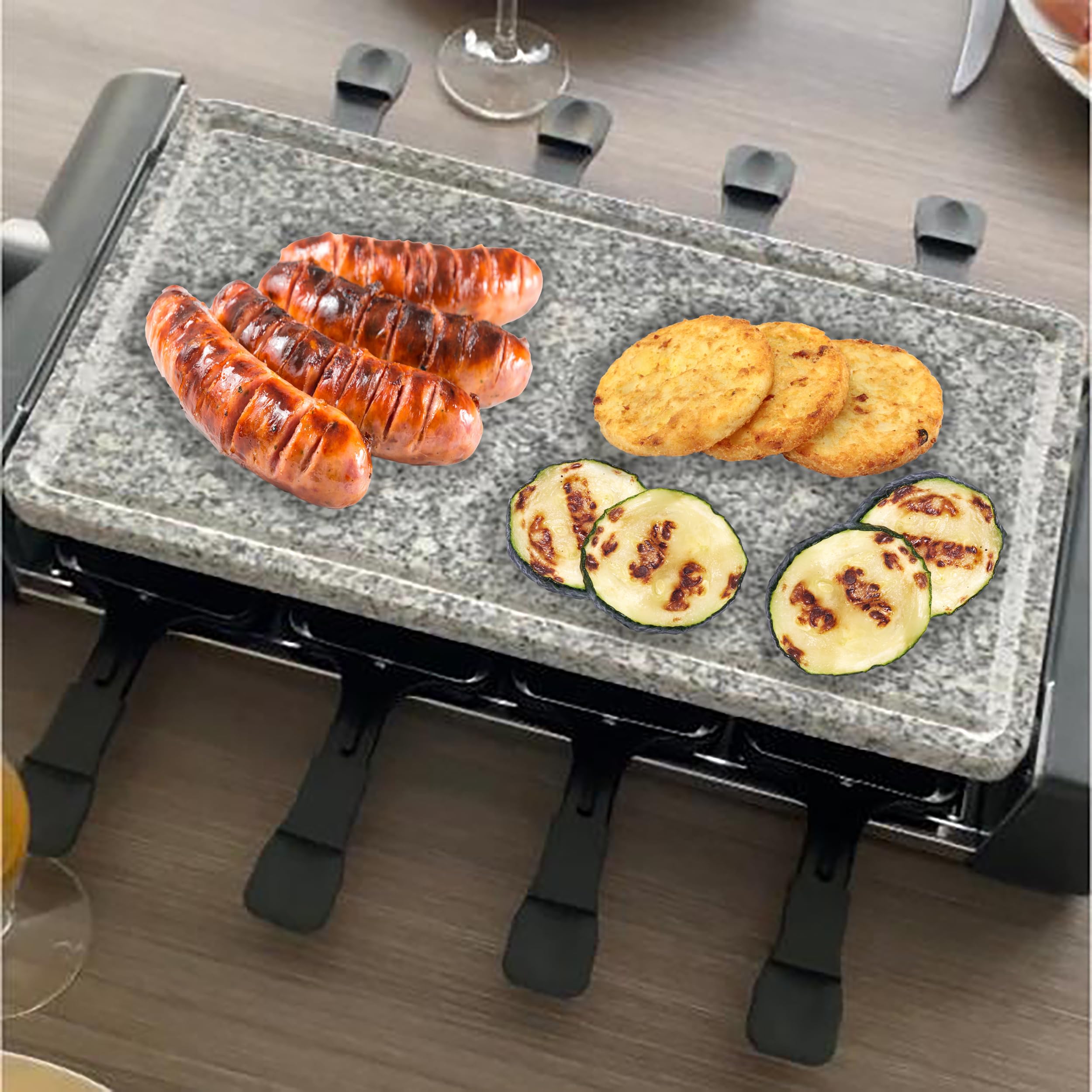 LITTLE BALANCE 8751 Granit & Cheese Meuuuh…!, Appareil à raclette, Sans PFAS, Pierrade, Pierre naturelle Granit, Multifonctions, 8 personnes, 1300 W, Poivre