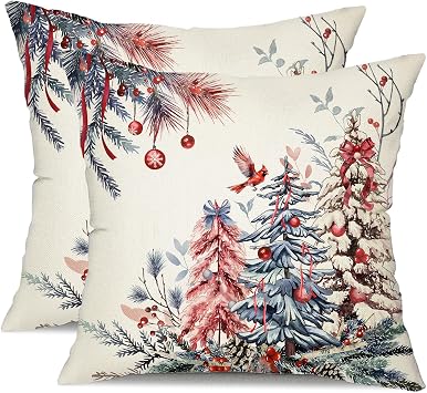 DFXSZ Christmas Pillow Covers 20x20 Inch Set of 2 Pink Blue Tree Decorative Throw Pillows Winter Decor for Home Couch TH-35D20