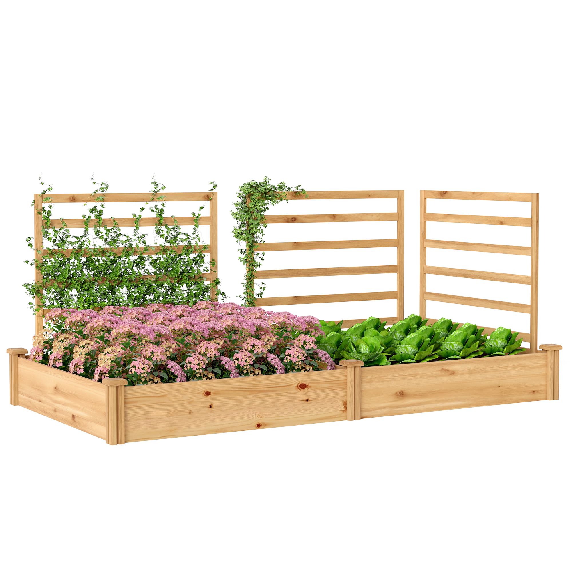 Outsunny Hochbeet mit Rankgitter Offenem Boden 240x125x102 cm Naturholz
