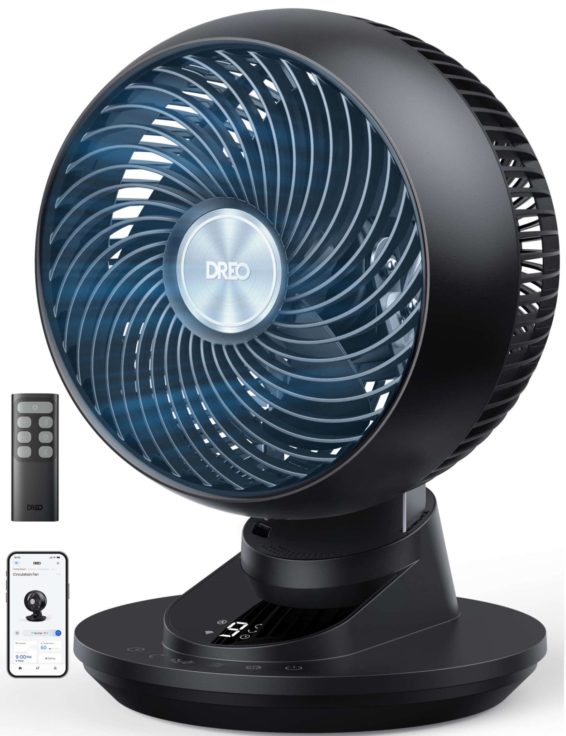 DREO Smart Fan for Bedroom, Powerful 85 ft Airflow, 12 Inches, Desk Fans in 20dB Quiet, 90°+90° oscillating fans, App/Voice Control, 9 Speeds & 8/12H Timer for Home Office Dorm