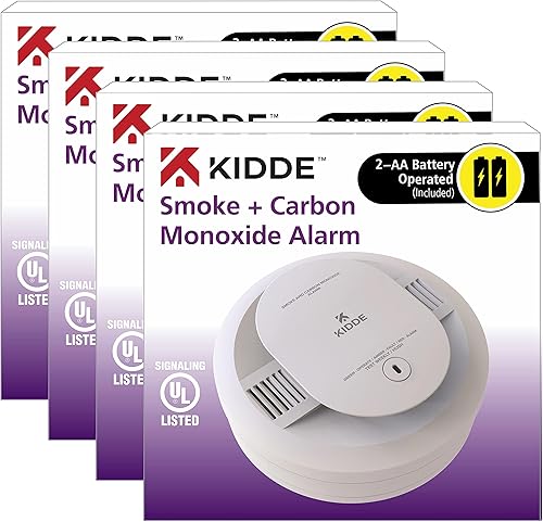 Miniatura 2 de Kidde Detector de humo y monóxido de carbono, funciona con pilas AA, indicadores de luz de advertencia LED, paquete de 4 y detector de humo, alarma